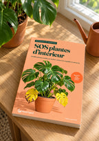 L’ebook « SOS plantes d’intérieur » imprimé, posé près d’un monstera