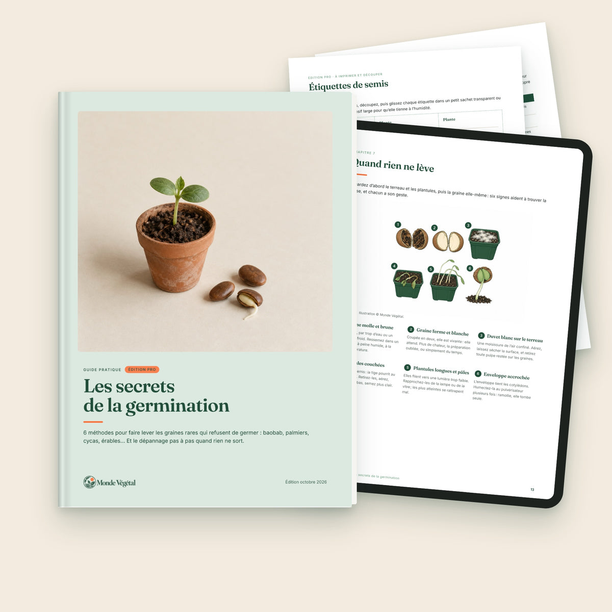 Édition Pro de l’ebook « Les secrets de la germination », avec ses pages à imprimer